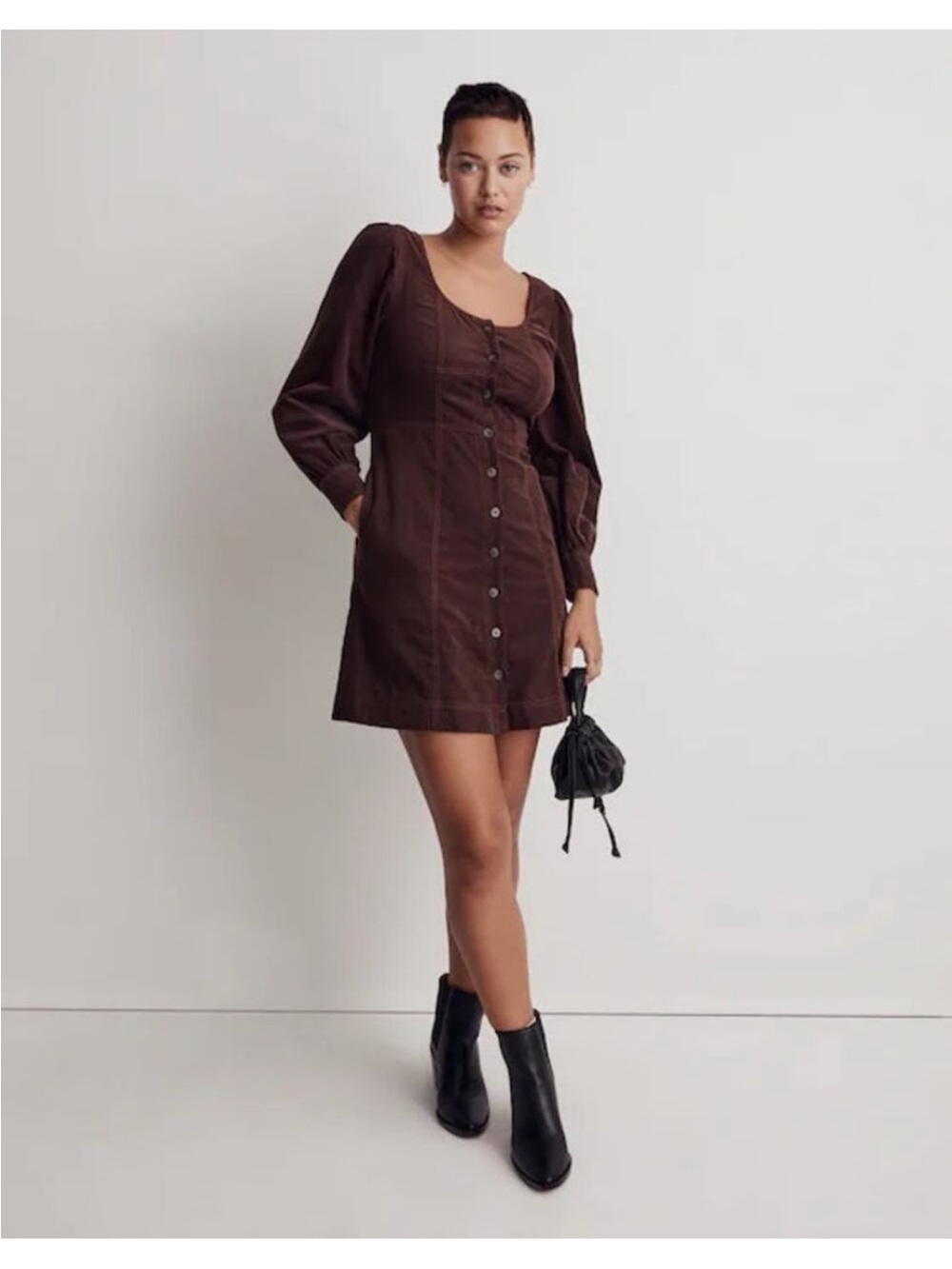 NWT Madewell Corduroy brown mini dress button front size 6